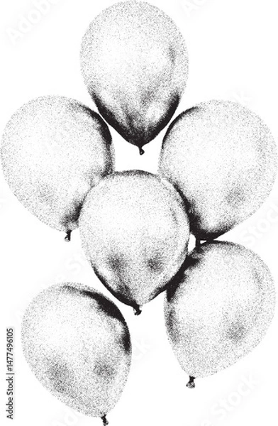 Fototapeta Black and white xerox effect vector balloons bunch birthday party celebration decoration festive holiday anniversary greeting card design element stipple retro vintage grainy textured illustration