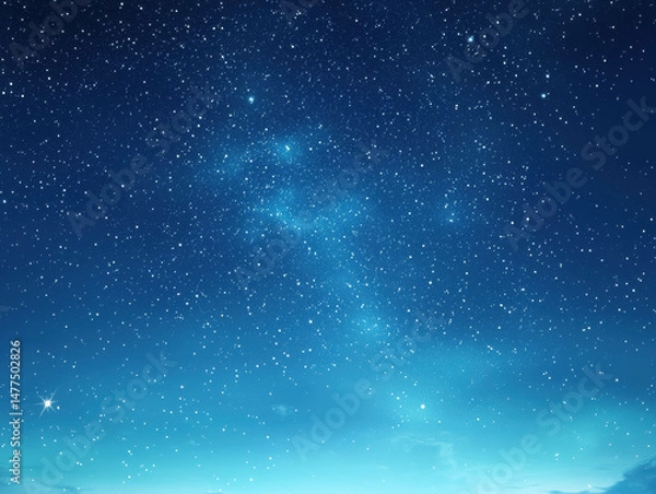 Fototapeta Serene night sky filled with distant stars sparkling against a deep blue canvas of celestial wonder