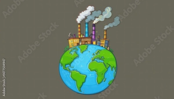Fototapeta Industrial Factories Emitting Smoke Above Earth Representing Pollution and Global Environmental Issues