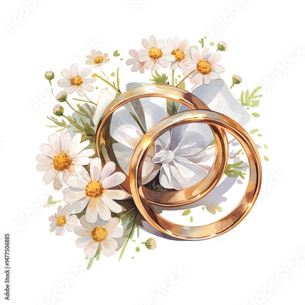 Obraz Golden wedding rings resting on delicate daisies with a touch of elegance and simplicity in a serene setting