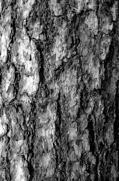 Fototapeta Pine tree bark texture in black and white.