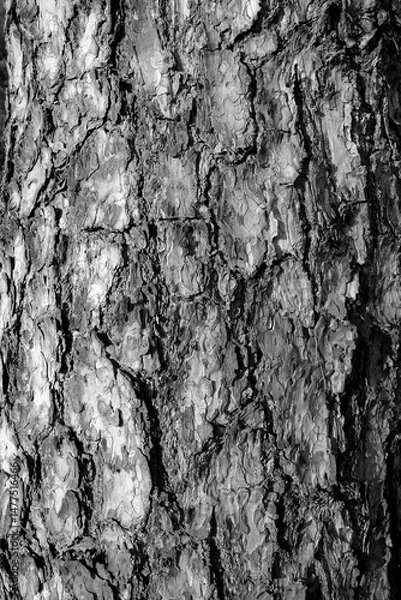 Fototapeta Pine tree bark texture in black and white.