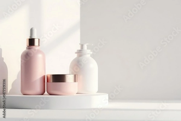 Fototapeta Clean minimalist white backdrop, perfect for cosmetic product display, setting, background