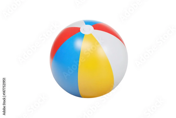 Obraz Colorful beach ball with red, blue, yellow, and white panels on a transparent background vector for summer fun and vacation vibes