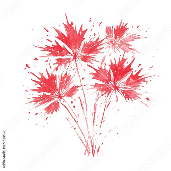 Obraz Red watercolor flowers with splashes showcasing vibrant colors and artistic expression
