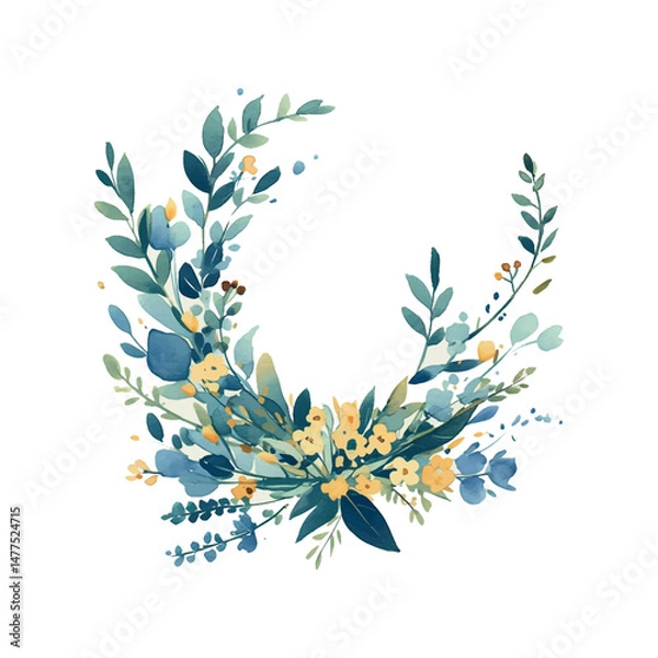 Obraz Elegant watercolor floral arrangement showcasing vibrant colors and textures in a circular composition
