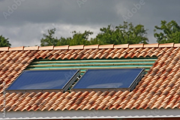 Fototapeta panneaux solaire en cours d'installation