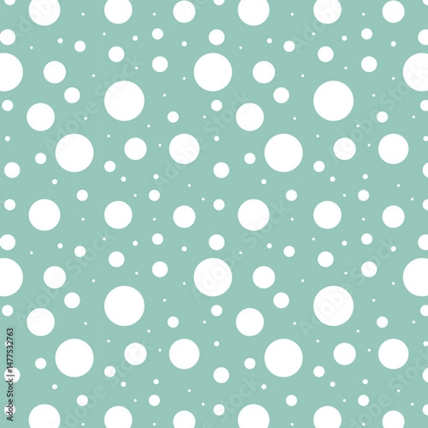 Fototapeta White polka dots on a colored background.Vector seamless pattern with polka dots of different sizes on a colored background.