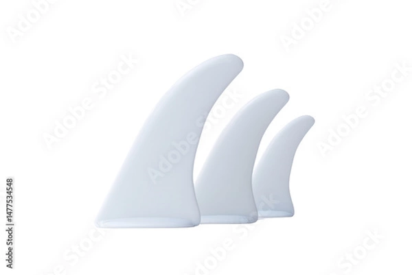 Obraz Three white surfboard fins isolated on a transparent background vector, showcasing surfing equipment and water sport gear for ocean adventures