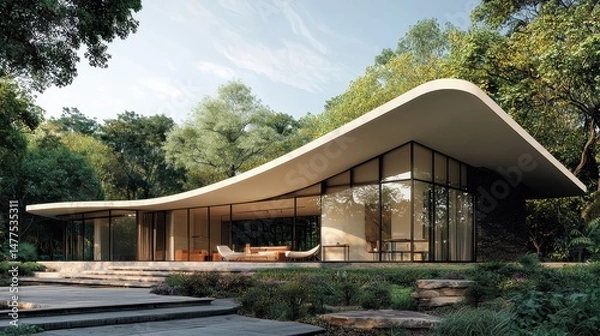 Obraz Wave Shaped Bungalow with Partial Overhang