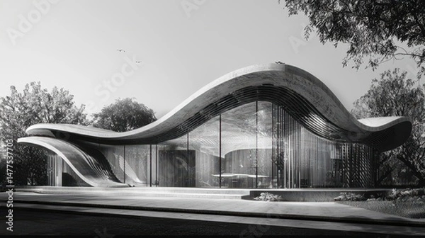 Obraz Wave Shaped Bungalow with Partial Overhang