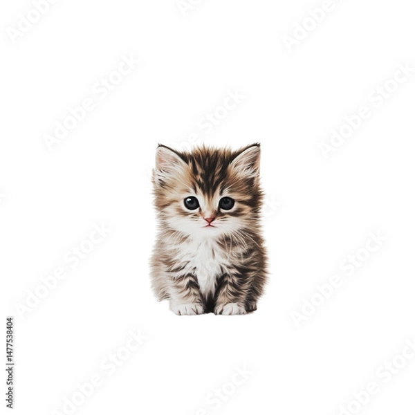Fototapeta Adorable Fluffy Kitten with Big Eyes: A Sweet and Innocent Portrait - Isolated on Transparent Background PNG