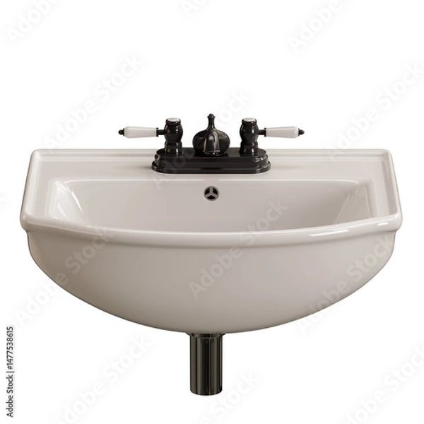 Fototapeta A white sink with a black faucet