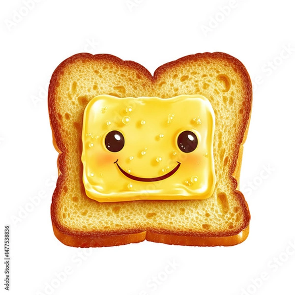 Fototapeta Cheerful Slice of Toast with Happy Butter Character, a Heartwarming and Delightful Breakfast Illustration - Isolated on Transparent Background PNG