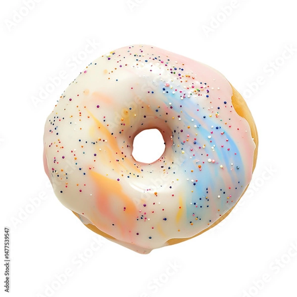 Fototapeta Delicious Donut with White Icing and Colorful Sprinkles, a Sweet Treat - Isolated on Transparent Background PNG