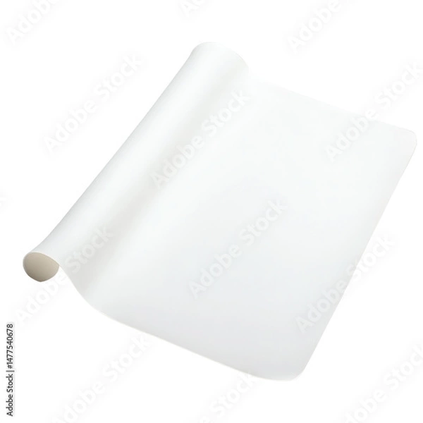 Fototapeta Clean White Sheet Paper Rolled Edge for Presentations and Design Mockups, Offering Versatile Space - Isolated on Transparent Background PNG