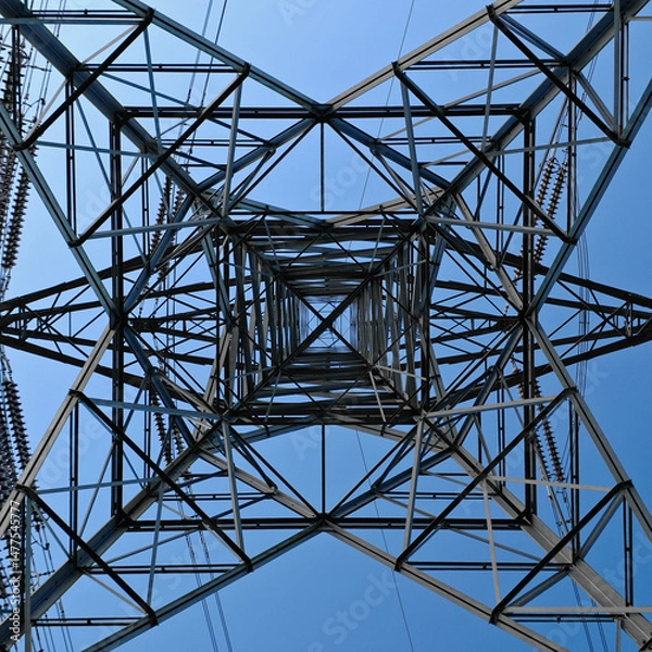 Fototapeta Electricity Pylon low angle view from below