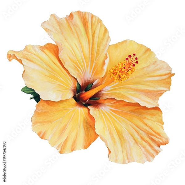 Fototapeta Vibrant Watercolor Illustration of a Yellow Hibiscus Flower with Intricate Details - Isolated on Transparent Background PNG