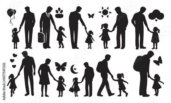 Obraz Set of father and daughter silhouette icon vector Happy Fathers Day
