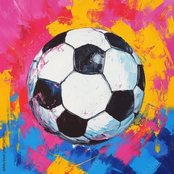Obraz Abstract painting of a soccer ball with bright colors.