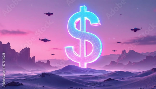 Obraz Retro Futuristic Dollar Sign on Alien Planet 