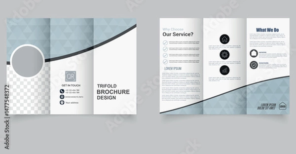 Fototapeta Creative and professional trifold brochure template. Real estate, flyer for a real estate agency. Ideal for marketing, corporate branding