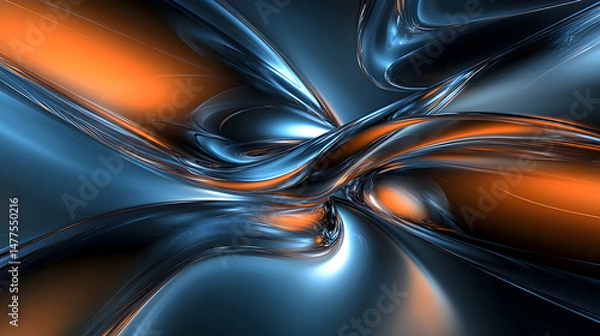 Fototapeta Abstract Flowing Blue and Orange Digital Art Background Design