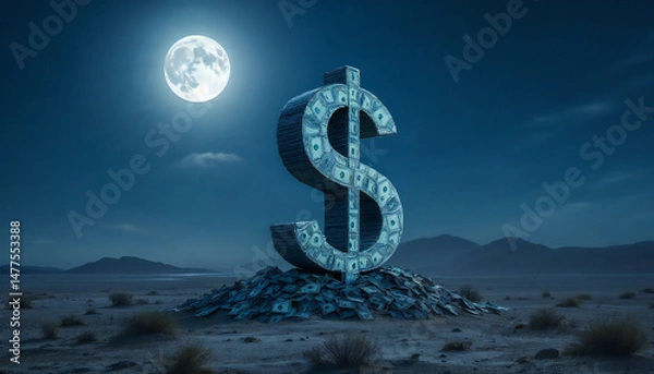 Obraz Dollar sign monument under moonlight in desert