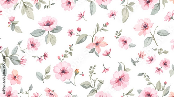 Obraz Pink watercolor flowers background for design. Floral border frame card template.