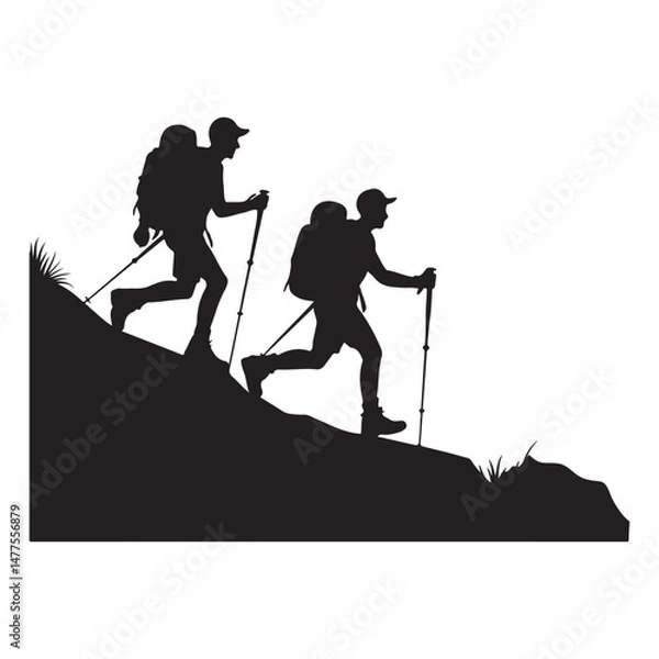 Obraz Team of Hikers Climbing a Steep Mountain Path
