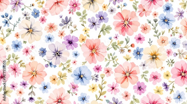 Obraz Colorful watercolor flowers background for design. Floral border frame card template.