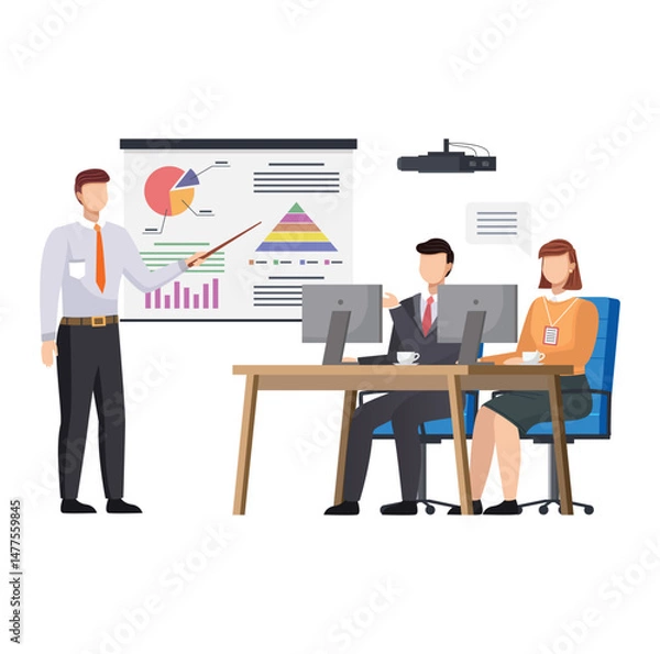Fototapeta Character Flat lllustration Financial Presentation Meeting isolated on white background
