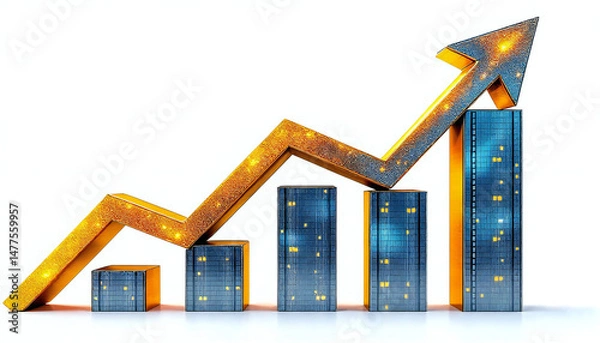 Obraz An upward arrow soaring above data bars, symbolizing growth, progress, and success in a modern, dynamic design.