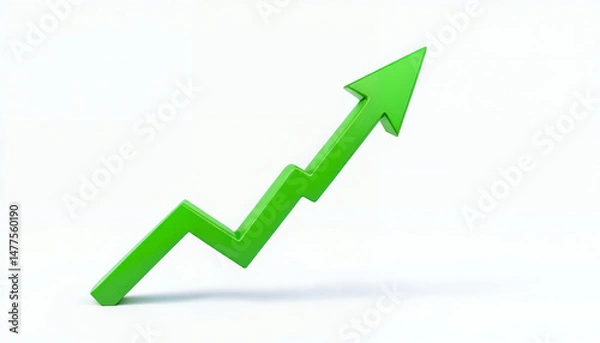 Obraz A vibrant, upward-pointing green arrow, symbolizing growth, progress, and success against a simple backdrop.