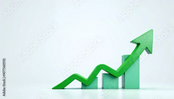 Obraz An upward trending green arrow charts progress, symbolizing growth, success, and the steady rise of performance. Depicting the essence of a positive upward trend.