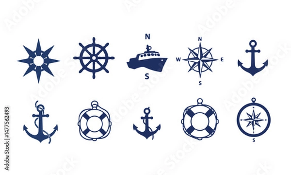 Fototapeta Nautical Classic Elements Icons Set
