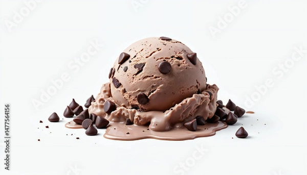 Obraz A delectable scoop of chocolate ice cream, adorned with rich chocolate chips, melting into a tempting treat.
