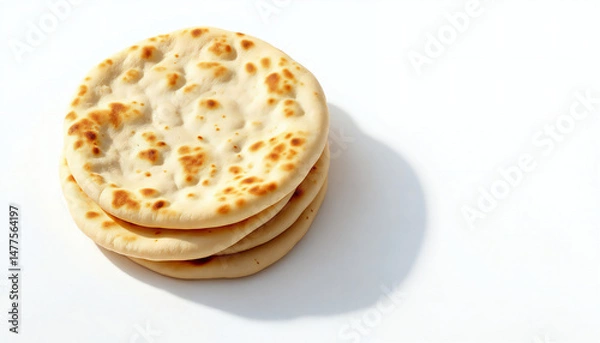 Obraz A stack of golden, freshly baked flatbreads, casting a soft shadow, a culinary delight.