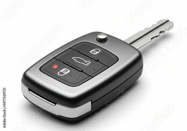 Obraz A sleek, modern car key fob with a metallic silver finish.