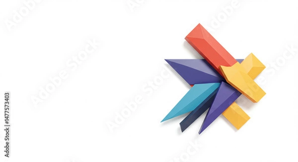 Fototapeta Geometric arrangement: Vibrant colorful prisms on bright clean white backdrop