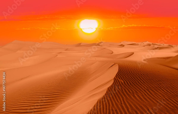 Obraz Sand dunes in the Sahara Desert at amazing sunrise, Merzouga, Morocco - Orange dunes in the desert of Morocco - Sahara desert, Morocco