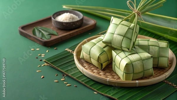 Obraz Ketupat on a Plate: A Traditional Ramadan Delicacy for Festive Gatherings
