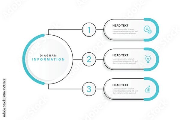 Obraz Vector diagram infographic with circle line connection. 3 step concept banner infographic. 