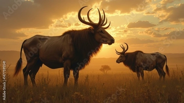 Fototapeta The scene of cattle herds at dusk