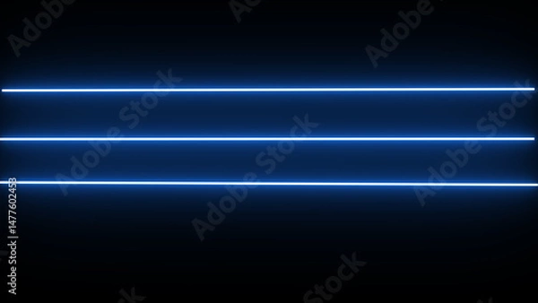 Fototapeta Horizontal neon line  from right to left on black screen. Abstract glowing neon lights blinking lines