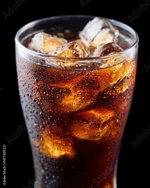 Fototapeta Chilled fizzy cola in a clear glass with ice and condensation