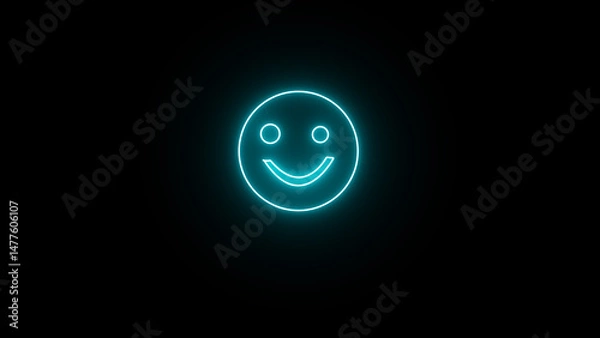 Obraz Glowing neon smile icon 4k isolated on black background.