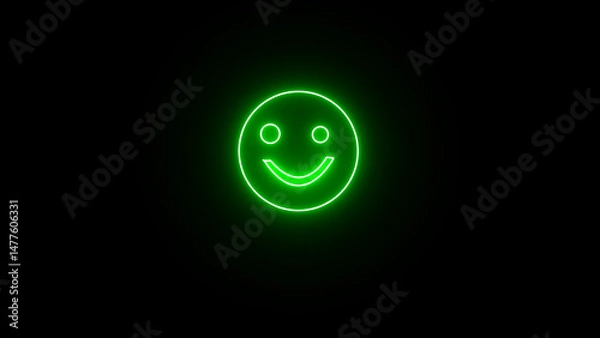 Obraz Glowing neon smile icon 4k isolated on black background.