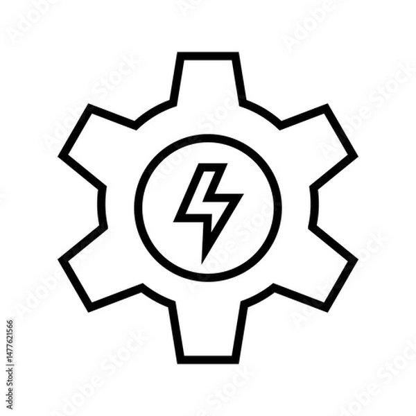Fototapeta Vector illustration of an energy gear icon with a lightning bolt, ideal for concepts of power, mechanics, and technology. Editable stroke.