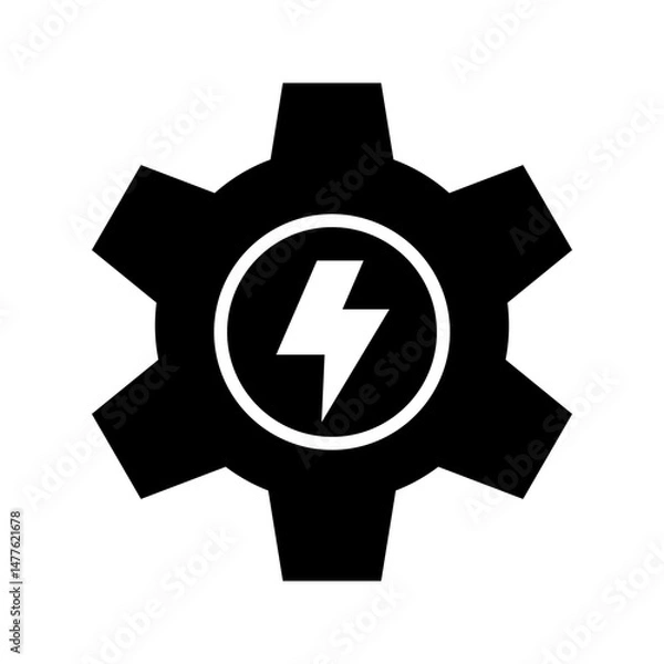 Fototapeta Vector illustration of an energy gear icon with a lightning bolt, ideal for concepts of power, mechanics, and technology. Editable stroke.